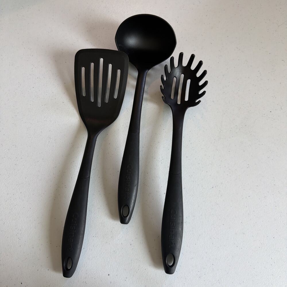 Cuisinart lot of 3 soup ladle Nylon Spoon Slotted Turner spatula pasta Black